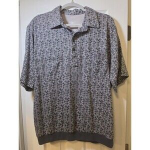 John Blair Banded Bottom Shirt Mens L Gray Diamond Polo Retro Grandpacore Style
